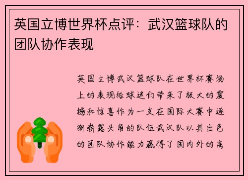 英国立博世界杯点评：武汉篮球队的团队协作表现